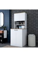 % 100 Mdf Lam Çamaşır Makinesi Dolabı Kapaklı 3 Raflı Üst Dolaplı Banyo Dolabı Beyaz -ceviz