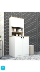 % 100 Mdf Lam Çamaşır Makinesi Dolabı Kapaklı 3 Raflı Üst Dolaplı Banyo Dolabı Beyaz -ceviz