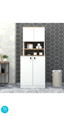 % 100 Mdf Lam Çamaşır Makinesi Dolabı Kapaklı 3 Raflı Üst Dolaplı Banyo Dolabı Beyaz -ceviz
